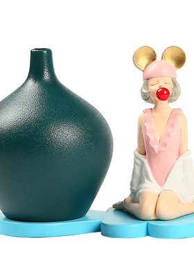 北欧女孩插花花瓶创意轻奢桌面摆件现代简约客厅电视酒柜家居装饰