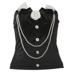 怪诞女孩 赫本风优雅立体花朵珠链撞色抹胸女 名媛千金感裹胸上衣