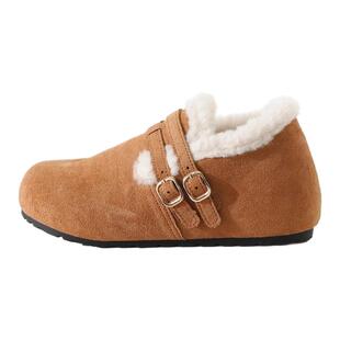 妹子苾入！软fufu的复古反绒勃肯鞋女2025冬季搭扣加绒乐福毛毛鞋