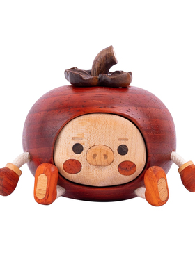猪柿如意/创木工坊柿子人摆件可爱治愈实木桌面车载新年装饰礼物