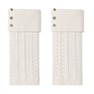 purpleguys白色袜套女秋冬日系芭蕾风复古麻花纽扣针织堆堆小腿套