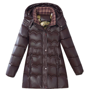 中年女士时尚亮面免洗羽绒棉服2025冬季新款妈妈中长款加厚棉衣