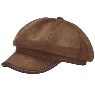 热风女士八角帽2025年冬季新款拼接八角帽韩系显脸小棕色八角帽