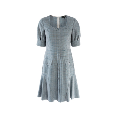 MARYLING玛俪琳夏季蓝白方领收腰A摆千鸟格连衣裙A1CDW62780