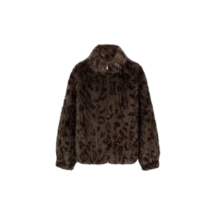 CONCISE-WHITE简白2025秋冬新品立领宽松气质豹纹短款毛呢外套女