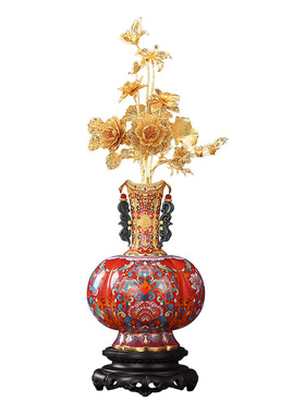 景泰蓝《福运中国金花瓶》花丝玉雕摆件收藏送礼家居高档商务礼品