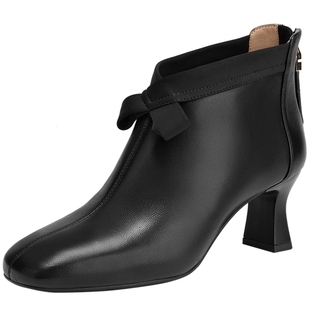 【静音系列】千百度羊皮小短靴女春秋百搭舒适通勤时装靴气质踝靴