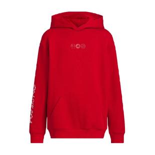 阿迪达斯童装25春季新款红色款男女童长袖套头运动连帽卫衣JN4383