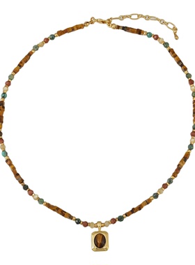 手工焦糖复古虎眼石吊坠项链