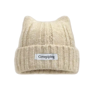 侯明昊同款猫耳朵针织帽子男女款防寒保暖毛线帽显脸小护耳套头帽