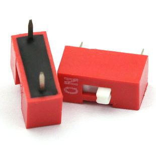 拨码开关/直插平拨/2.54间距/1位/1P(红色-镀金) (2个)