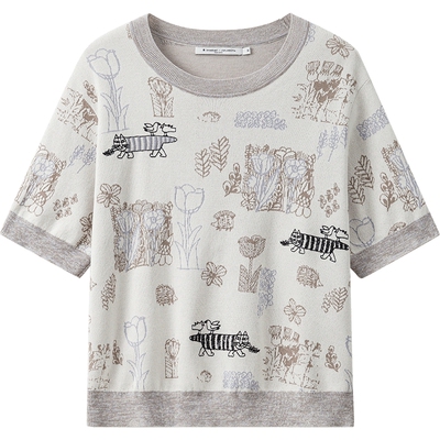 播商场同款休闲通勤提花短袖针织上衣女夏新新款BDS2SD2099