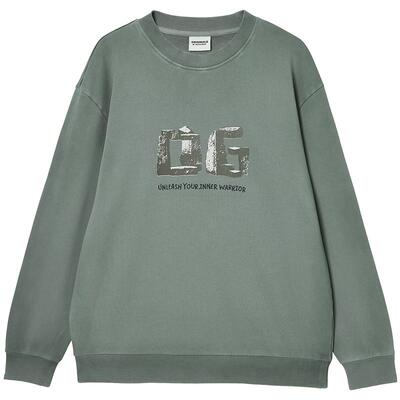 杰克琼斯男装春季时尚百搭潮流宽松罗纹圆领领口字母胶印卫衣上衣