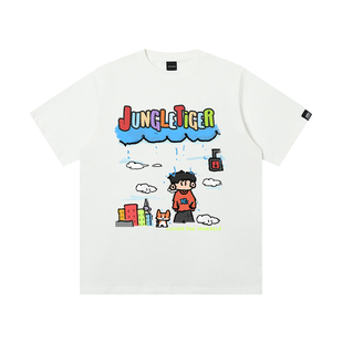 丛林老虎&插画师联名异地情侣系列纯棉短袖T恤260g重磅体恤衫男女