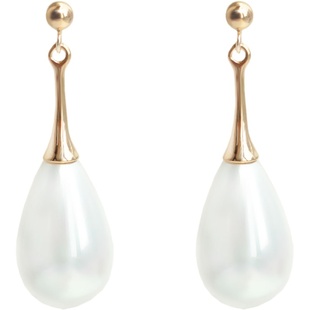 美产14K包金法式优雅高级感耳环 天然珍珠 水滴贝珠女蚊香盘耳夹