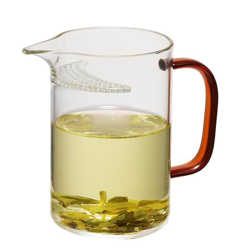 主人公道杯耐热玻璃透明泡茶绿茶杯一体月牙片过滤茶水分离玻璃杯