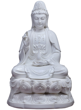 陶瓷如意古莲观世音菩萨坐像摆件
