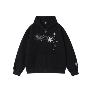 FORNINES雪花刺绣重磅450g拉链卫衣男女情侣开衫潮牌春季连帽外套