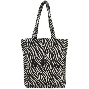 ins同款APC字母简约通勤单肩帆布包日常搭配购物袋竖条纹手拎布袋