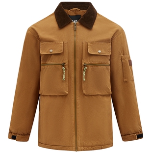 CAT卡特25秋冬新品男士经典工装灯芯绒翻领夹克长款棉服外套