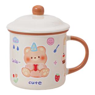 可爱萌宠陶瓷马克杯精致情侣水杯子带盖大容量早餐杯女生日礼物