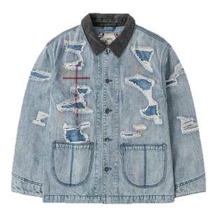 EVISU福神 2025秋季男士破洞设计纯棉翻领牛仔夹克外套