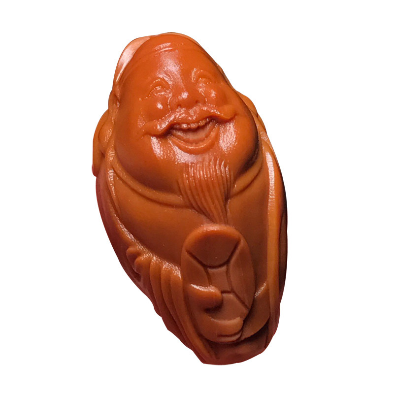 橄榄核雕刻笑口常开铜钱单颗吊坠