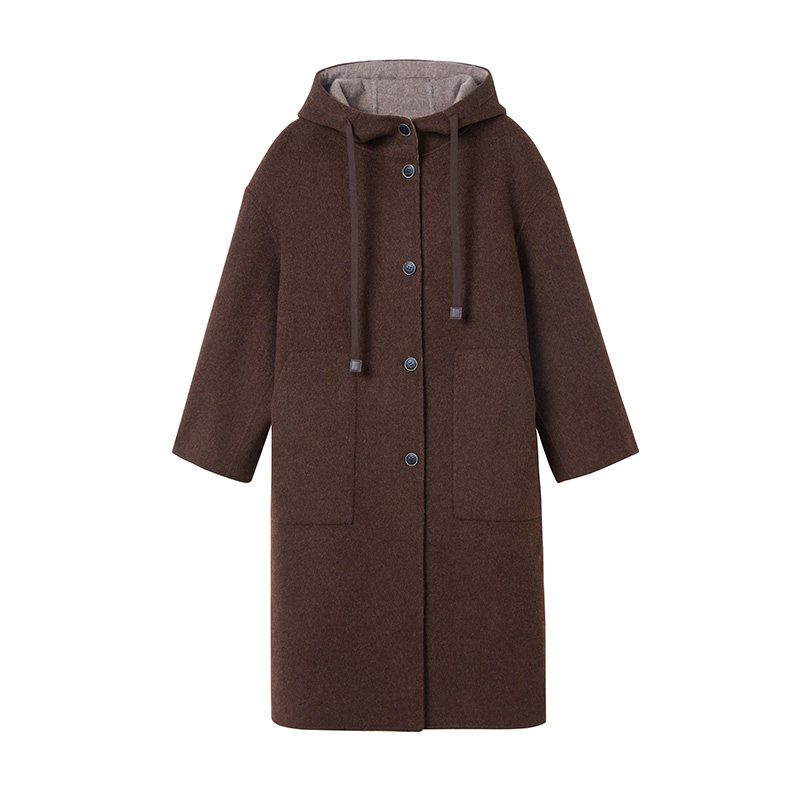 GANT/甘特25秋冬新款女装连帽休闲羊毛呢大衣中长款复古时尚外套