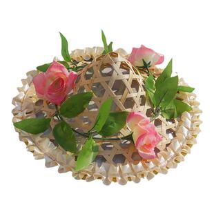 竹编儿童斗笠舞蹈道具舞台表演花朵帽成人广场舞傣族舞蹈斗笠竹帽