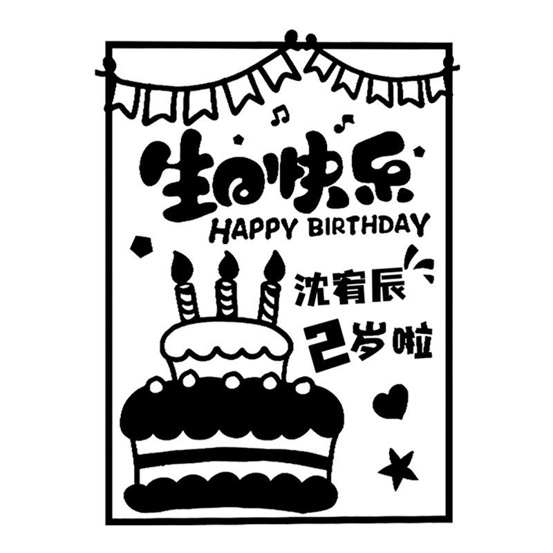 儿童生日画板涂鸦画板diy可撕2周岁女宝宝三岁场景布置装饰34男孩