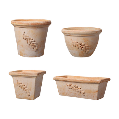 橄榄枝浮雕手工陶土花盆