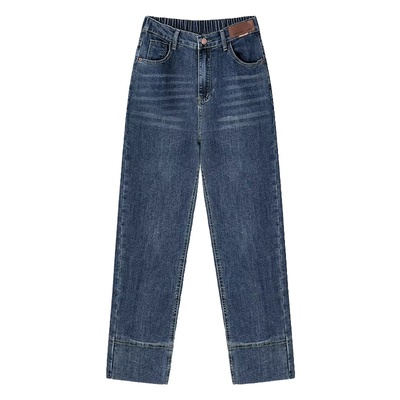 宛宛弹力显瘦牛仔直筒裤