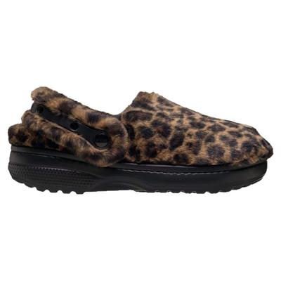 Crocs卡骆驰拖鞋棉鞋豹纹包头拖一脚蹬秋冬季保暖女鞋男鞋毛毛鞋