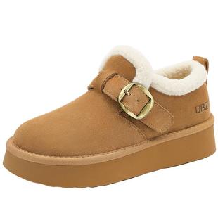 UBZ 短筒加绒厚底勃肯雪地靴女2026冬季新款保暖加厚增高东北棉鞋