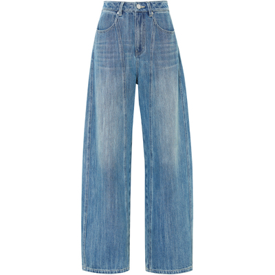 秋新竹节蓝色100棉香蕉牛仔裤