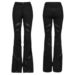 哥特黑色高腰微喇裤女镂空蜘蛛网阔腿裤设计感亚文化破洞裤子潮牌