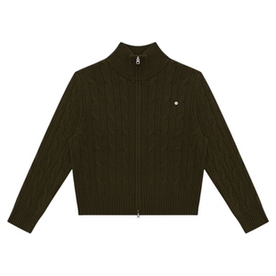 HONORE古月 镇店LP 经典复古双拉链100%进口澳毛Polo圆领麻花毛衣