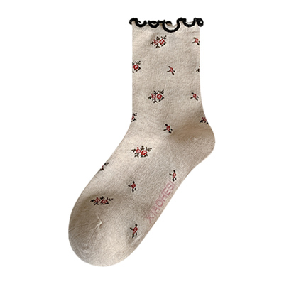 花边袜子女中筒纯棉秋冬季碎花木耳边堆堆袜春秋学院风搭配小皮鞋