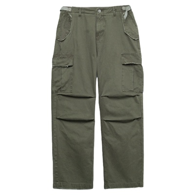 耐磨水洗军绿色直筒古着工装裤
