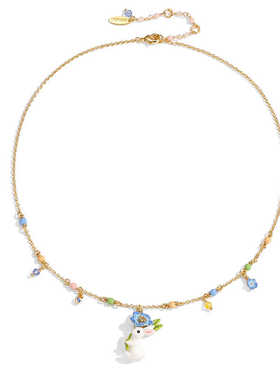 蓝色花朵兔子项链时尚