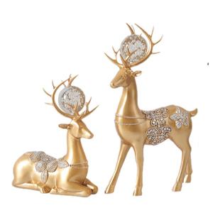 新中式招财鹿摆件客厅电视柜轻奢高档装饰玄关博古架摆设花瓶水晶