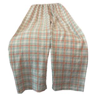 高个子加长睡裤女春秋季薄款家居遛弯休闲格子宽松阔腿裤子可外穿