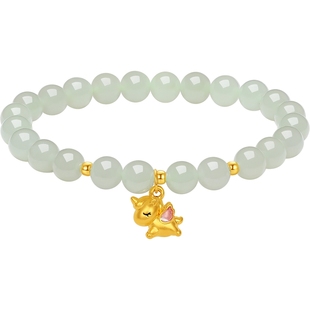 周六福金镶玉5D硬金和田玉梦幻小马生肖马手串新年礼物