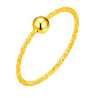 百泰黄金戒指素圈圆珠金珠车花指环素金细光珠手饰女尾戒足金女戒