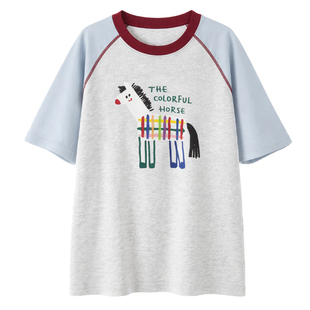 多妙屋女童短袖T恤2026年夏季新款儿童纯棉大童上衣女孩撞色童装