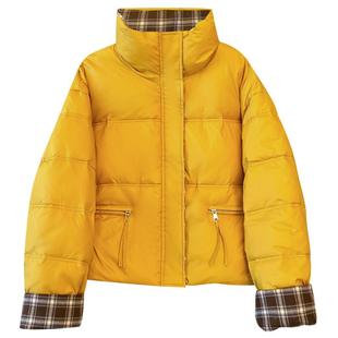 黑白格子拼接立领短款显瘦不臃肿羽绒服女士2025巨好看的冬装外套
