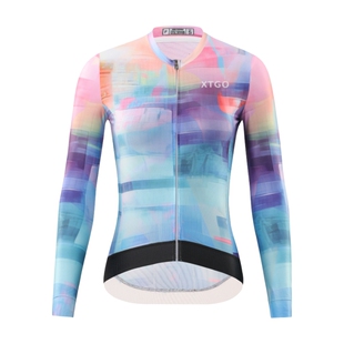 XINTOWN新款女霓虹长上衣骑行服女款长袖骑行服高弹速干透气