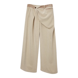 MEDIUM WELL 2025秋季新款醋酸羊毛立裁捏褶西裤女休闲直筒长裤