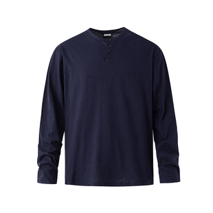 MRCYC慵懒风长袖T恤男士春秋季宽松纯棉打底衫韩系通勤亨利领上衣