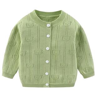 2025婴儿春装宝宝防晒针织开衫薄款夏季外套百天周岁镂空调衫毛衣